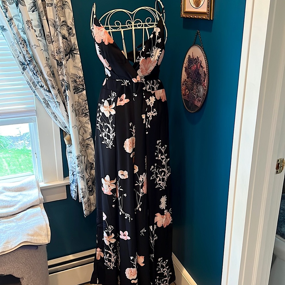 Floral open back jumpsuit